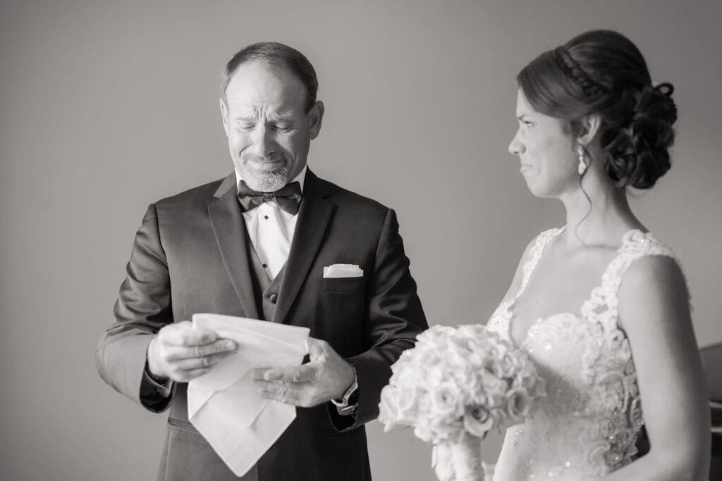 Emotional father of the bride moment before the ceremony at The Ringling Museum in Sarasota Florida