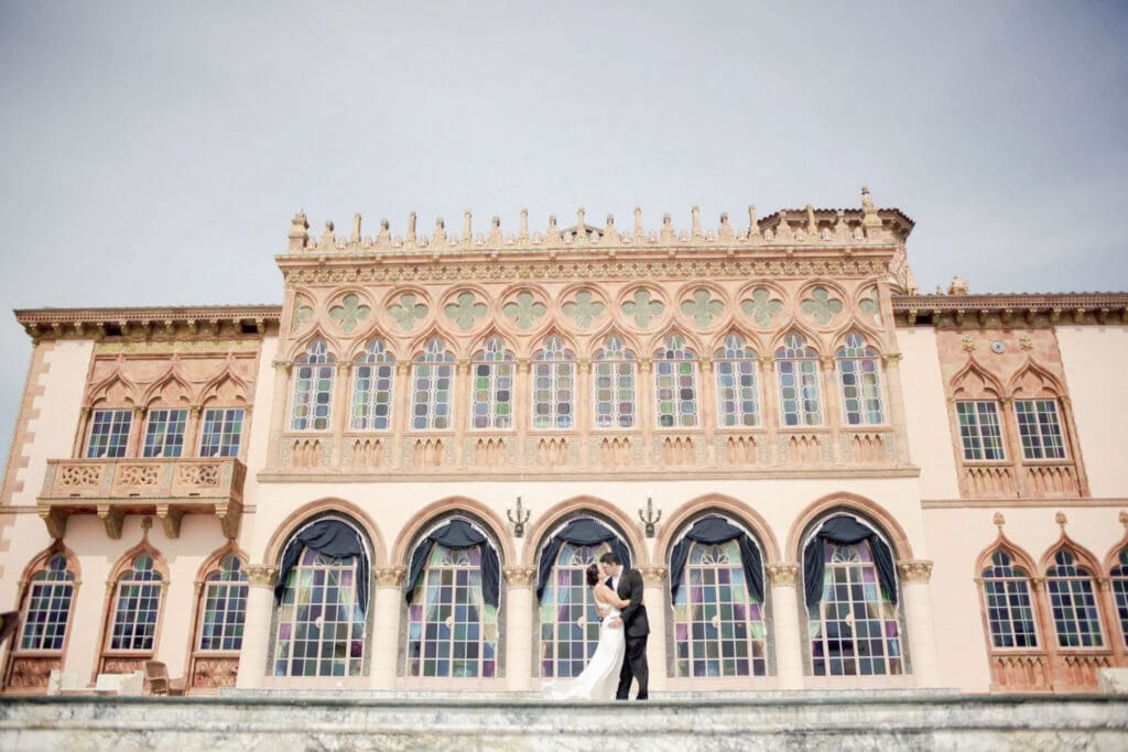Wedding portrait in front of Ca’ d’Zan at The Ringling in Sarasota