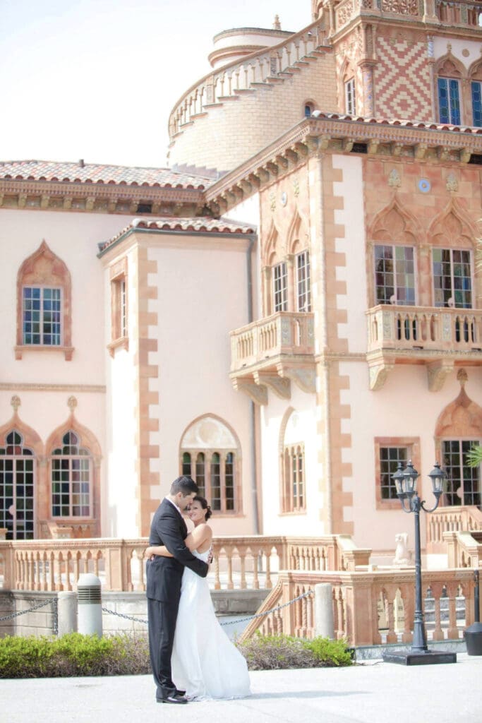 Romantic wedding portrait outside The Ringling estate in Sarasota