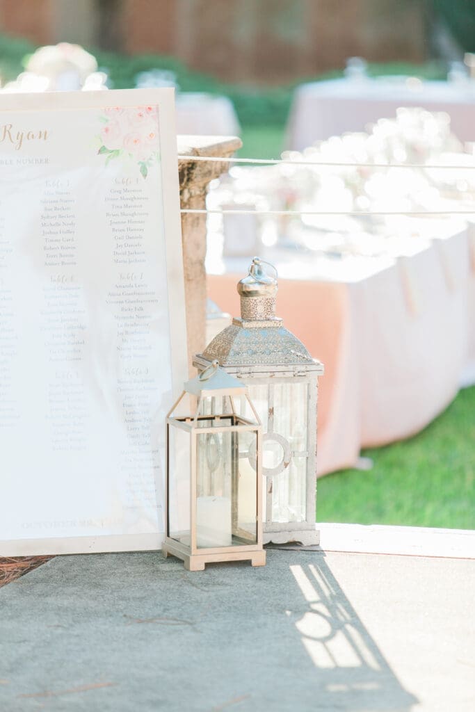 Elegant ceremony lantern and seating details at The Ringling wedding venue in Sarasota